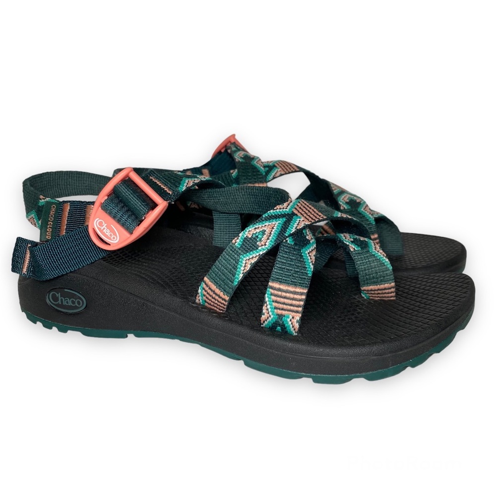 Chaco Teal Black Coral Aztec Print Sport Sandals